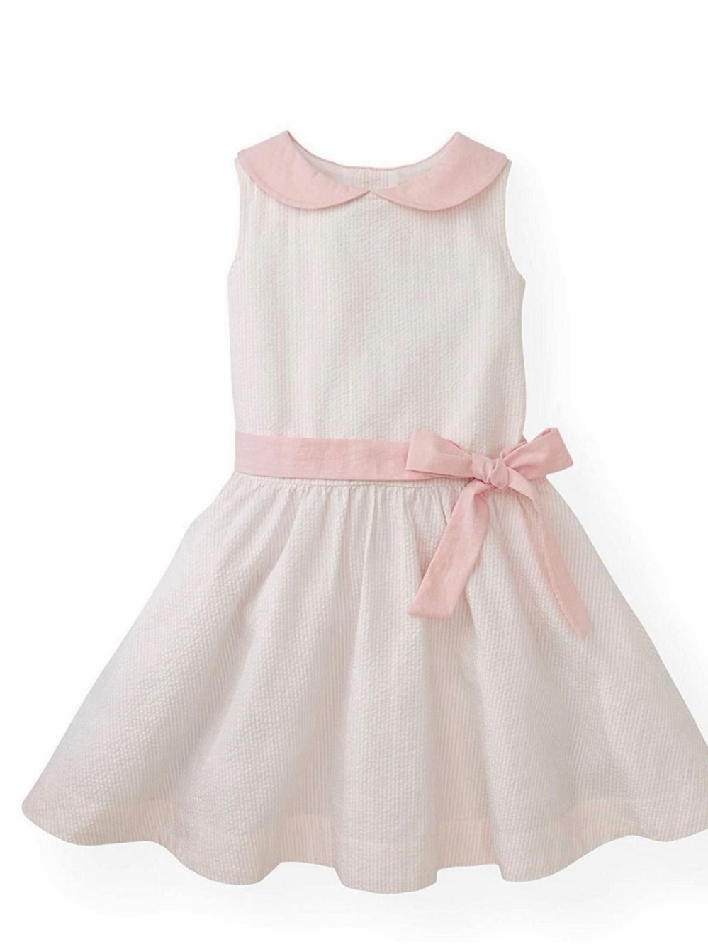 Girls' White Dress with Pink Collar and Waist Bow